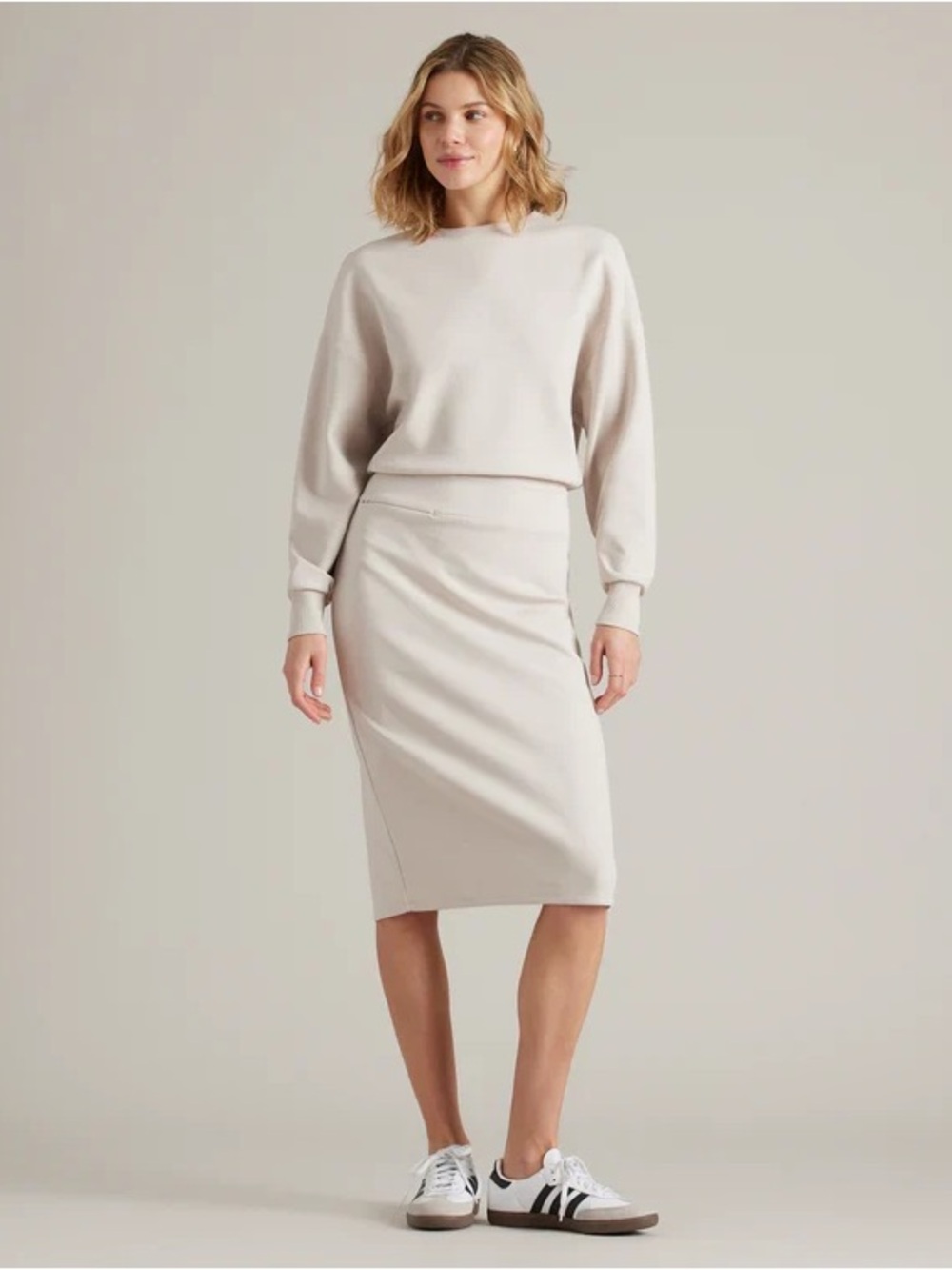 RHONE Dreamglow Long Sleeve Scuba Dress in Sand